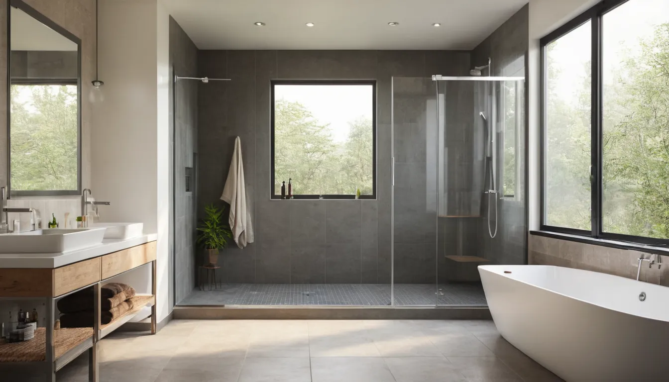 Smiling older homeowner stepping into a bright walk-in shower with a grab bar and fold-down seat in a Bentleyville home